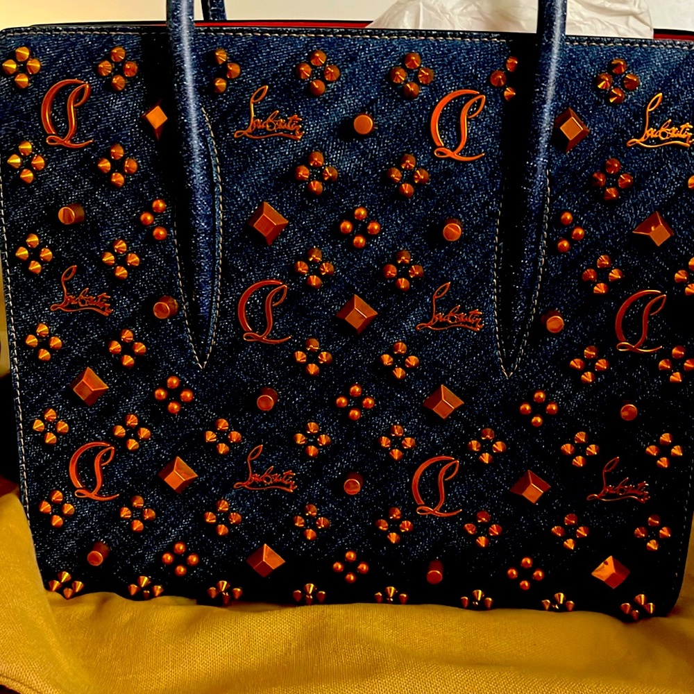 Louboutin Paloma Bag in Miss denim with gold accents.